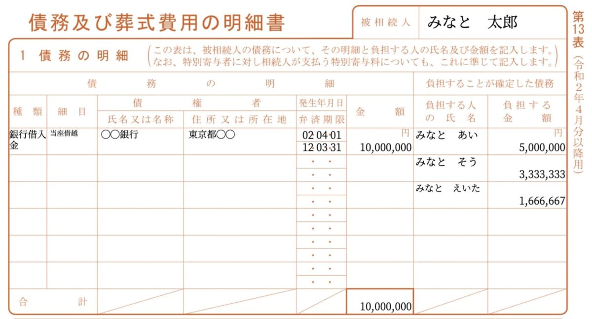 相続税申告書 第13表