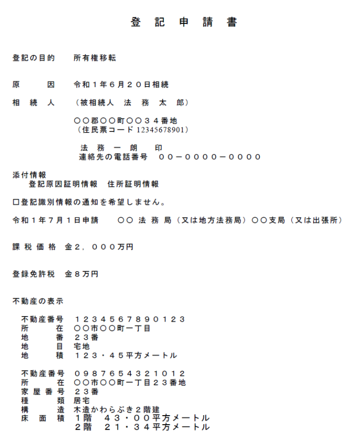 登記申請書の例
