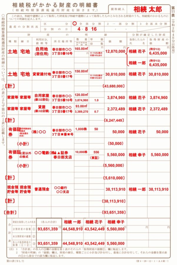 相続税申告書の例
